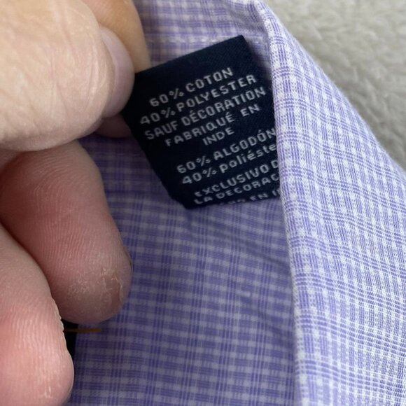 Chaps Men's Oxford Shirt Large Purple Check Easy Care Short Sleeve Button-Down - Picture 6 of 9